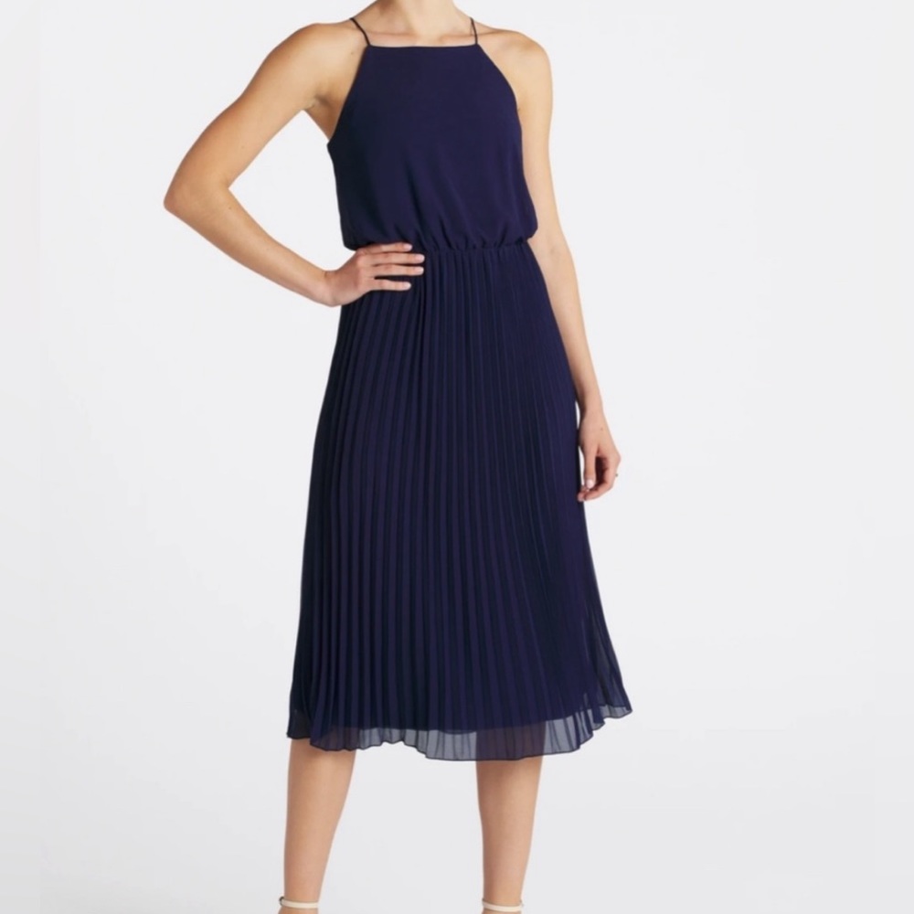 Sam Edelman Navy Blue Pleated Midi Dress Size 10